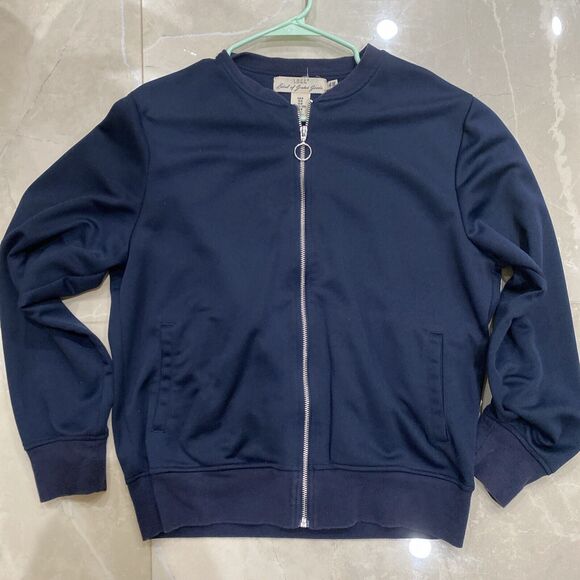H&M Label Of Graded Goods Women’s Blue Full zip Bomber Jacket Size Medium - Picture 1 of 3